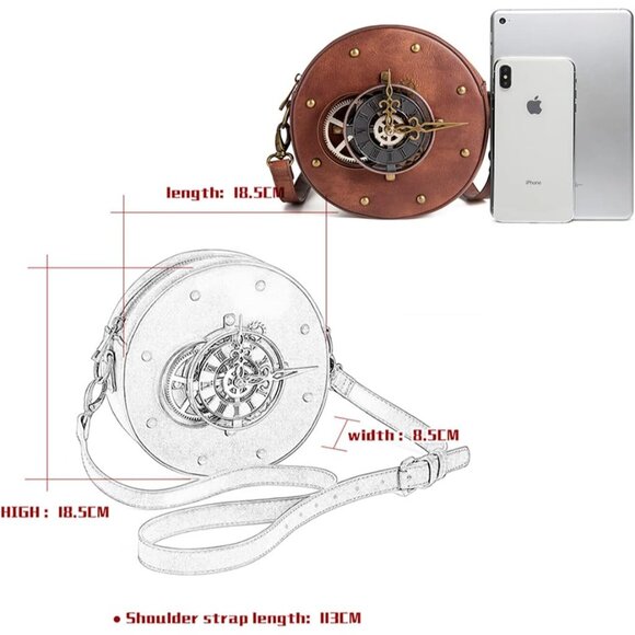 Leather Steampunk Messenger Bag Crossbody Purse Gothic Retro Style Women's - Picture 5 of 8